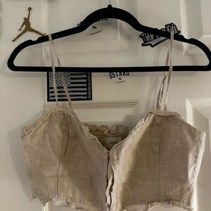 Wilfred Linen Natural Ecru Clasped Crop Top